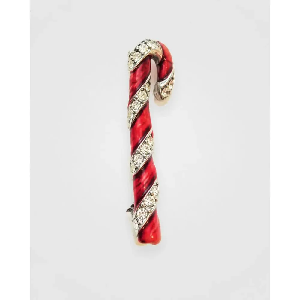 Vintage Red Candy Cane Pin‎ Brooch Enamel Rhinestone Christmas Holiday 2